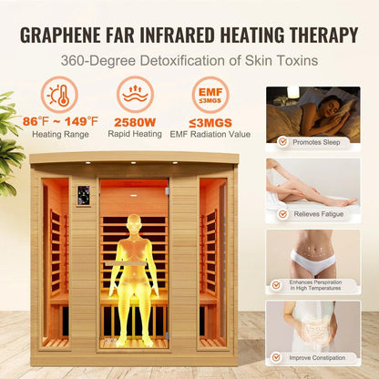 VEVOR Far Infrared Wooden Sauna Room Home Sauna Spa for 3 to 4 Person 2580W - Fly It Try It