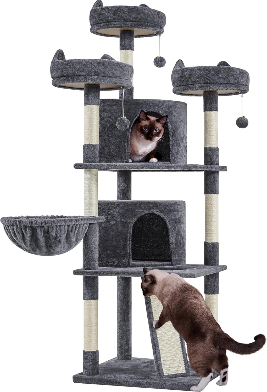 68.5In Cat Tree Multi-Level Cat Tower with Large Cat Condo＆Cozy Perches Stable Pet Play House W/Sisal-Covered Scratching Posts＆Board for Indoor Cats, Dark Gray - Fly It Try It