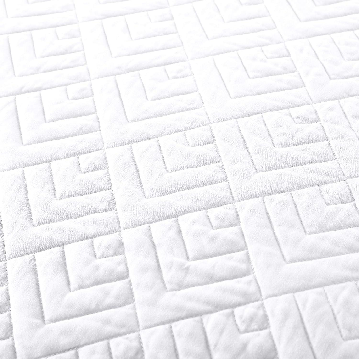 Quilt Set Full/Queen Size White 3 Piece,Lightweight Soft Coverlet Squares Pattern Bedspread Set for All Seasons(1 Quilt,2 Pillow Shams) - Fly It Try It