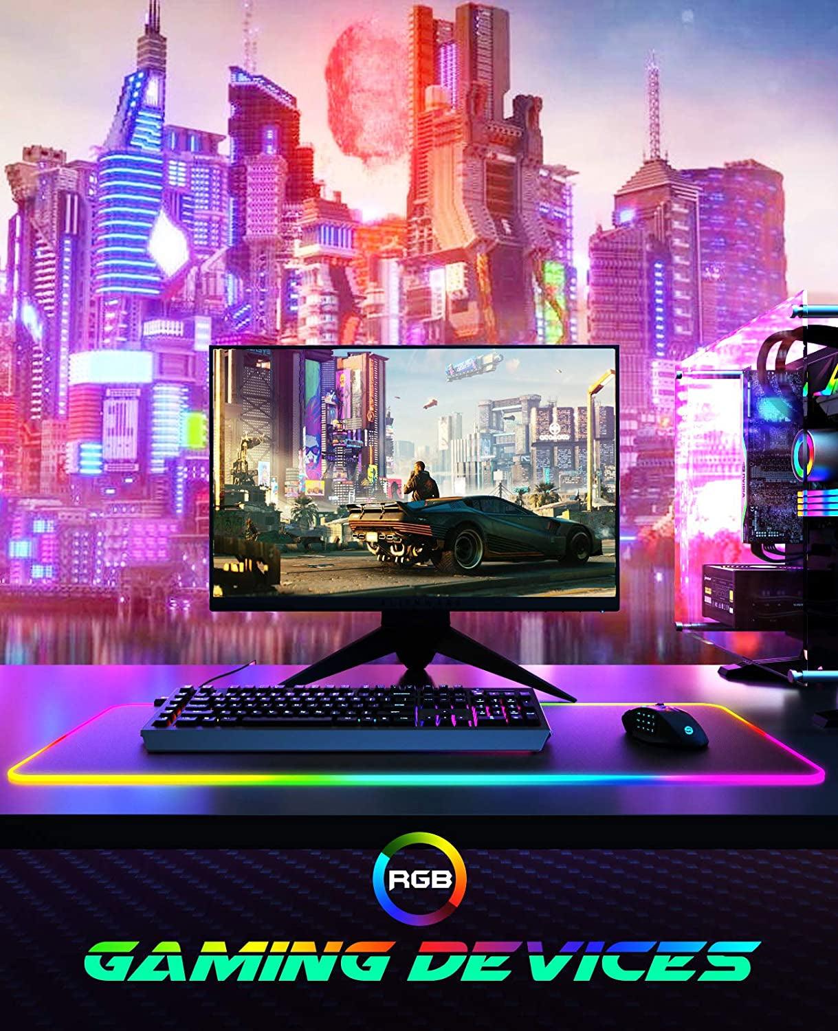 RGB Gaming Mouse Pad, Large Extended Soft Led Mouse Pad with 14 Lighting Modes 2 Brightness Levels, Computer Keyboard Mousepads Mat 800 X 300Mm / 31.5×11.8 Inches - Fly It Try It