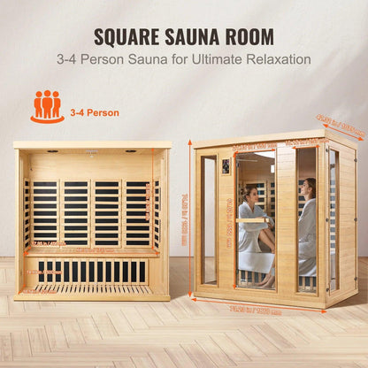 VEVOR Far Infrared Wooden Sauna Room Home Sauna Spa for 3 to 4 Person 2580W - Fly It Try It