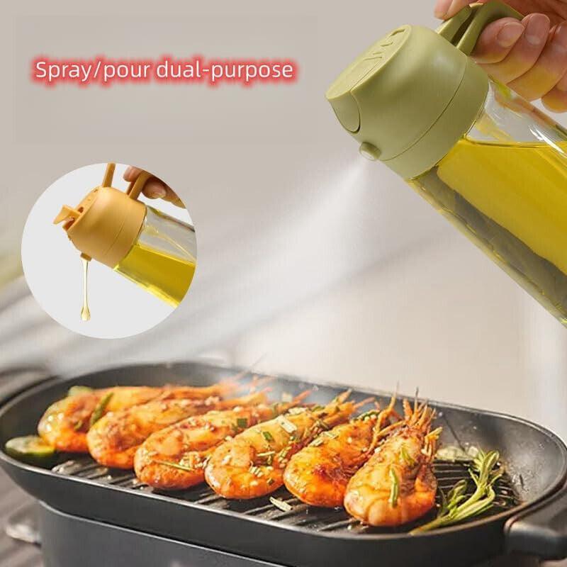 16Oz Olive Oil Dispenser Bottle 2 in 1 Sprayer Pourer Glass for Kitchen Cooking - Fly It Try It