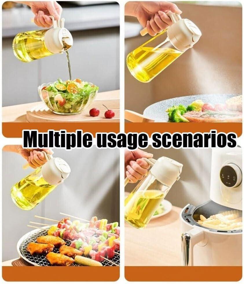 16Oz Olive Oil Dispenser Bottle 2 in 1 Sprayer Pourer Glass for Kitchen Cooking - Fly It Try It