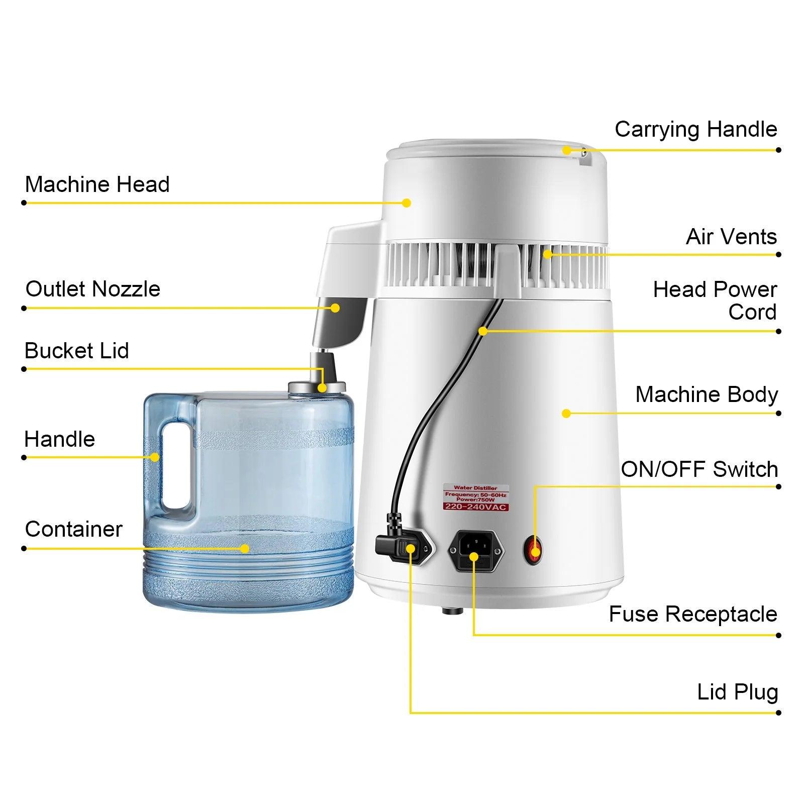 Newest 4L Dental Medical Pure Water Distiller All Stainless Steel Internal - Fly It Try It