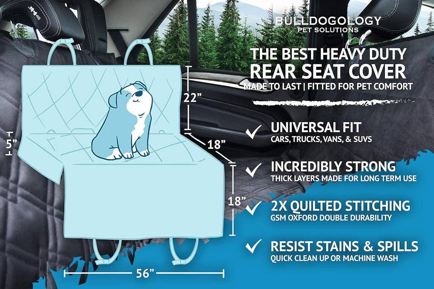 Dog Car Seat Cover for Back Seat 58"X56" Waterproof Dog Car Seat Cover SUV - Car Seat Cover for Dogs - Back Seat Protector for Dog - Dog Hammock for Car, Dog Seat Cover for Truck (Large) - Fly It Try It